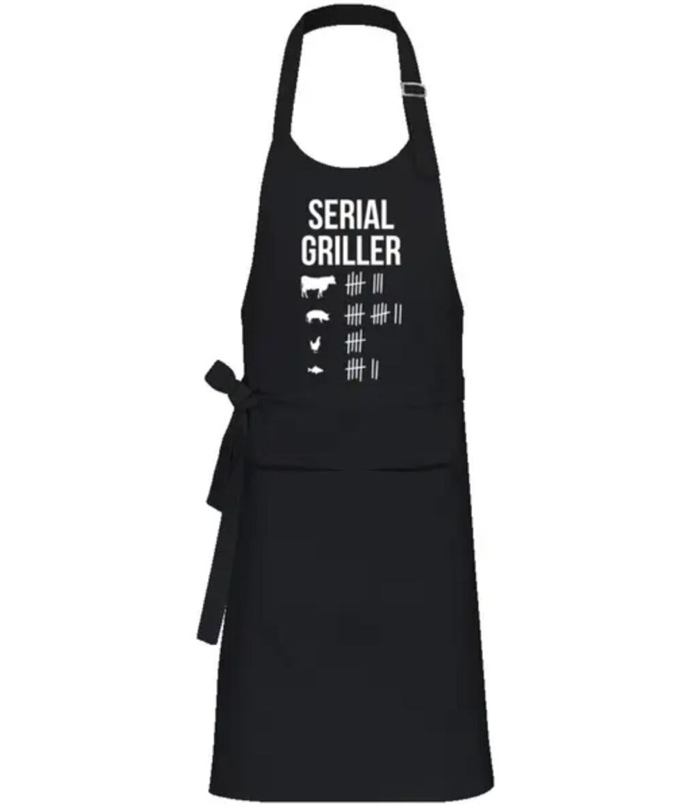 Serial Griller Barbecue Kitchen Apron Black Funny Cooking Dad Men's Chef Resto